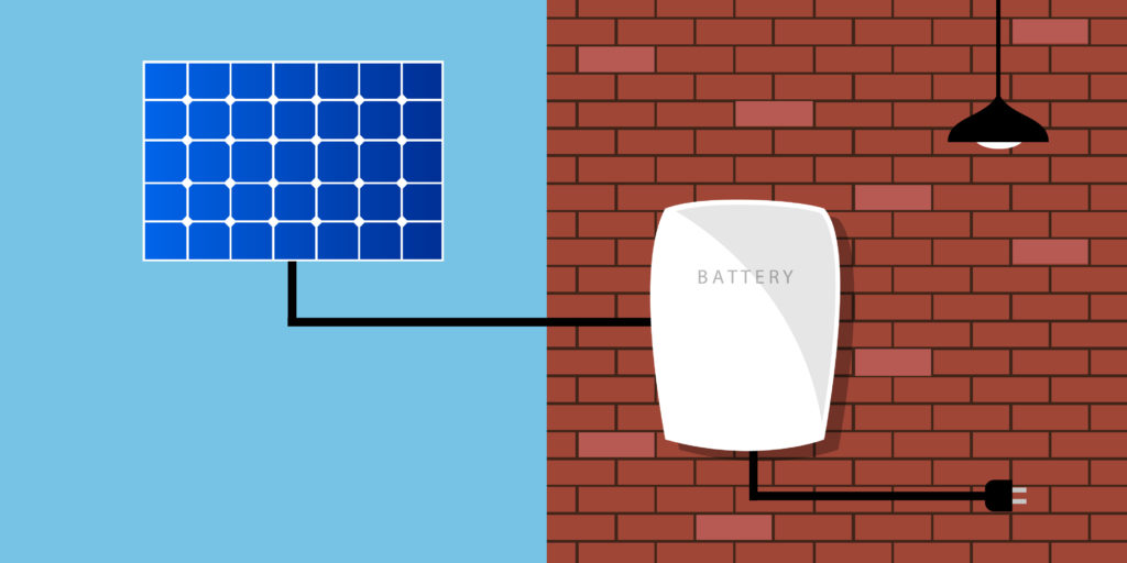 Illustration of a solar power battery backup system.