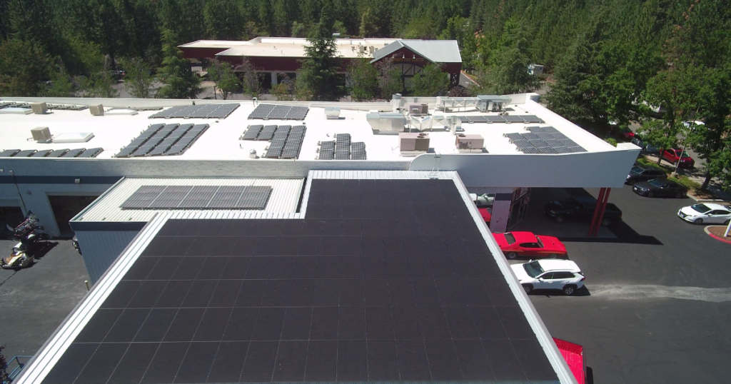 Car lot with solar panels.