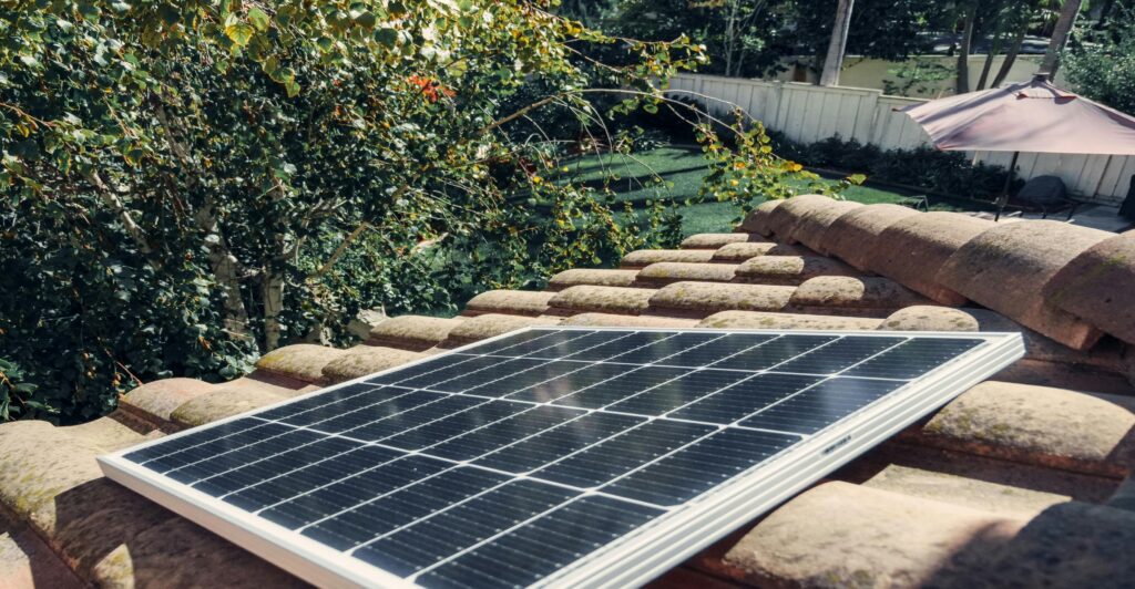 Solar panel positioned directly under the sun on a California home to maximize energy output.